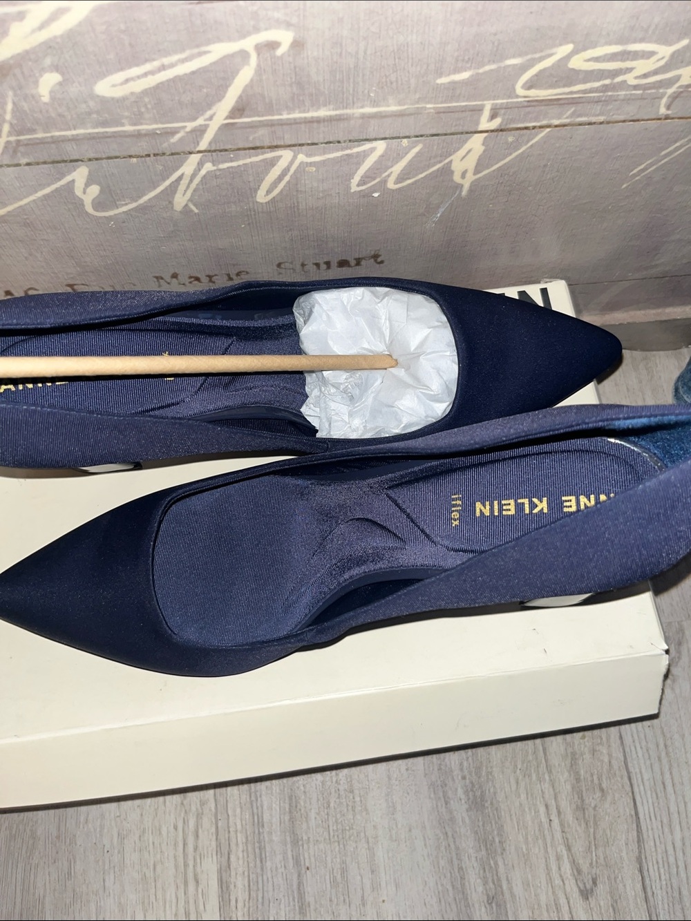 Anne Klein Navy Pointed Block Heel Pumps - Picture 8 of 9